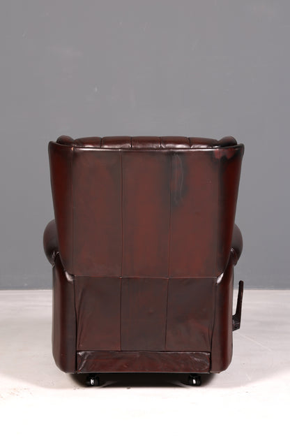 Edler Chesterfield Ohrensessel Relaxsessel Echtleder Braun Fernsehsessel Ruhesessel Ledersessel
