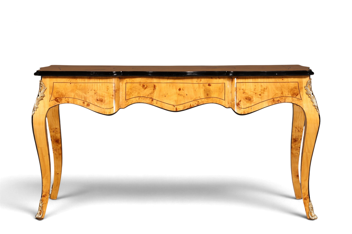Hauptstadt Möblerei Schreibtisch im Louis XV Stil aus Massivholz mit geschwungenen Beinen und edlen Verzierungen