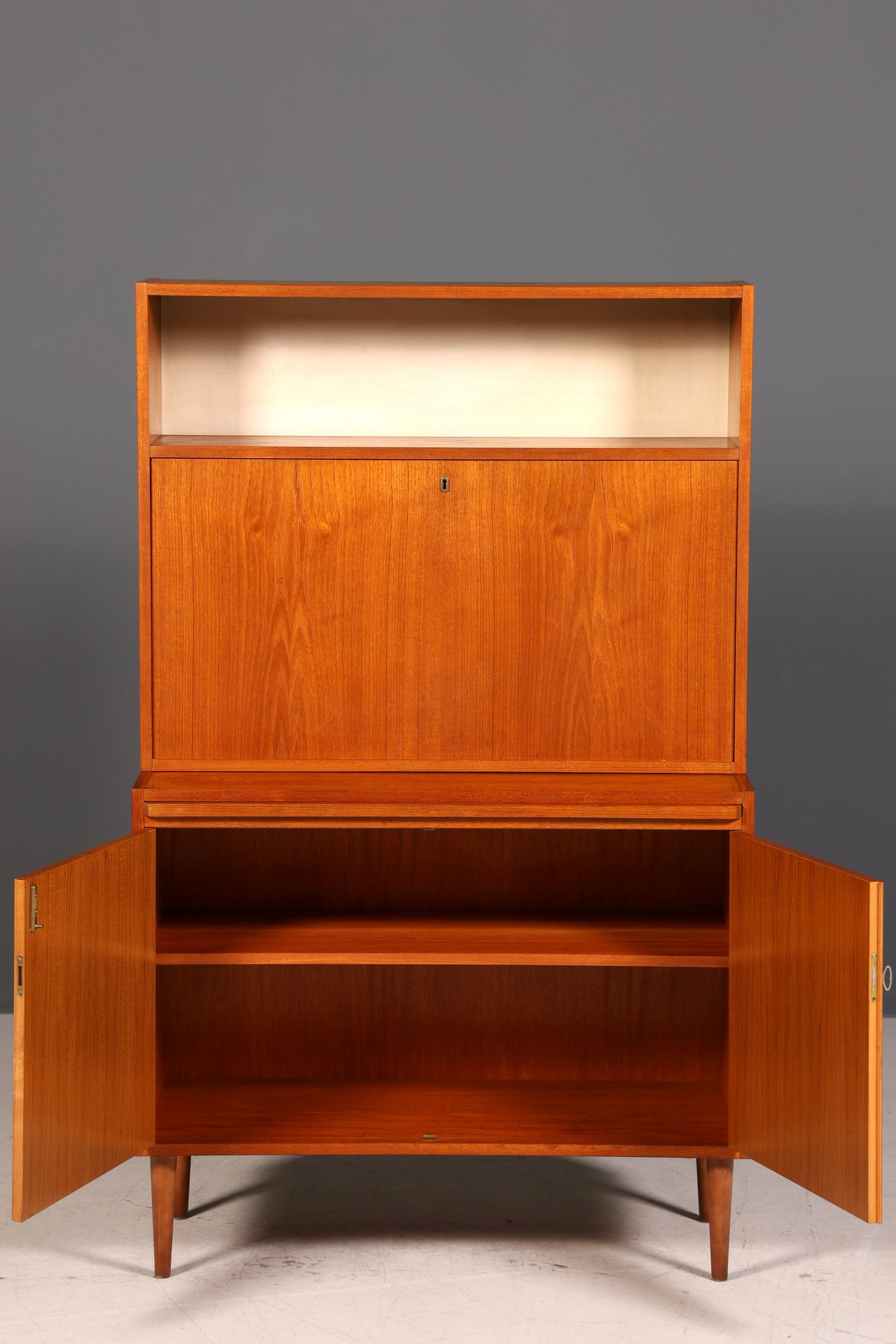 Wunderschöner Mid Century Schrank Bücherregal Vintage Sekretär Highboard Holz Regal