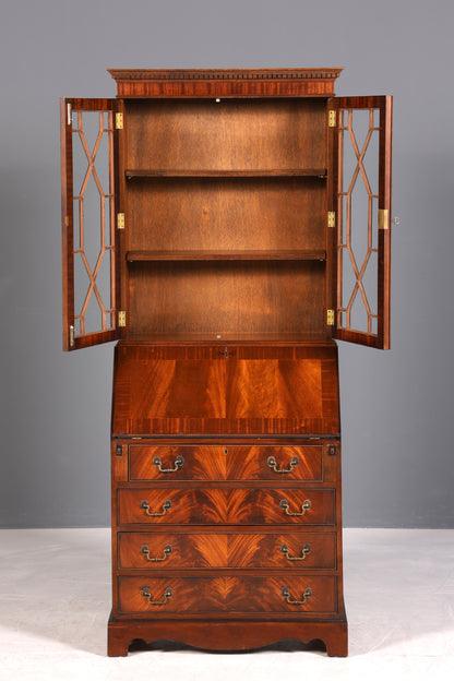 F973 Finish cm Wunderschöner Englischer Sekretär Büro Aufsatzsekretär Antik 60S Vitrinen Schrank UK