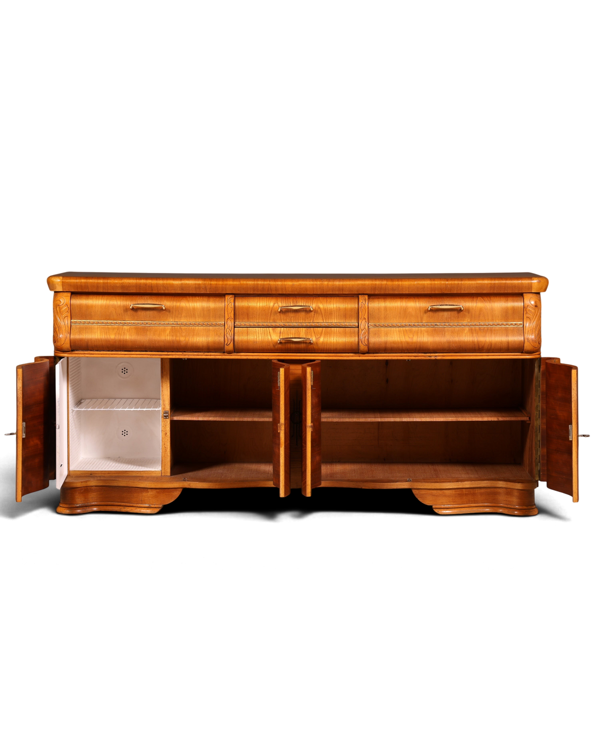 Hauptstadt Möblerei Sideboard aus Holz mit integriertem Kühlschrank, drei Schubladen und verzierten Fronten