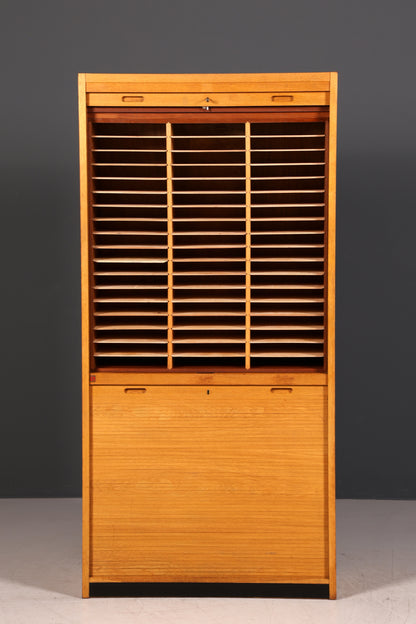 Schlichter Mid Century Rollladenschrank Bauhaus Vintage Apothekerschrank Art Deco Büro Aktenschrank