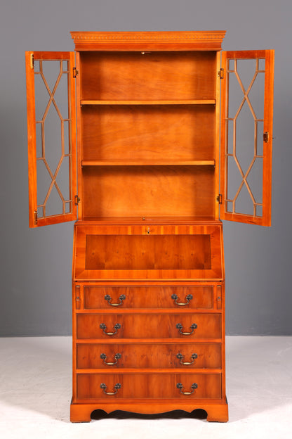 G311 Finish cm Stilvoller Englischer Sekretär Büro Aufsatzsekretär Eibe Antik Stil Vitrinen Schrank UK (Kopie)