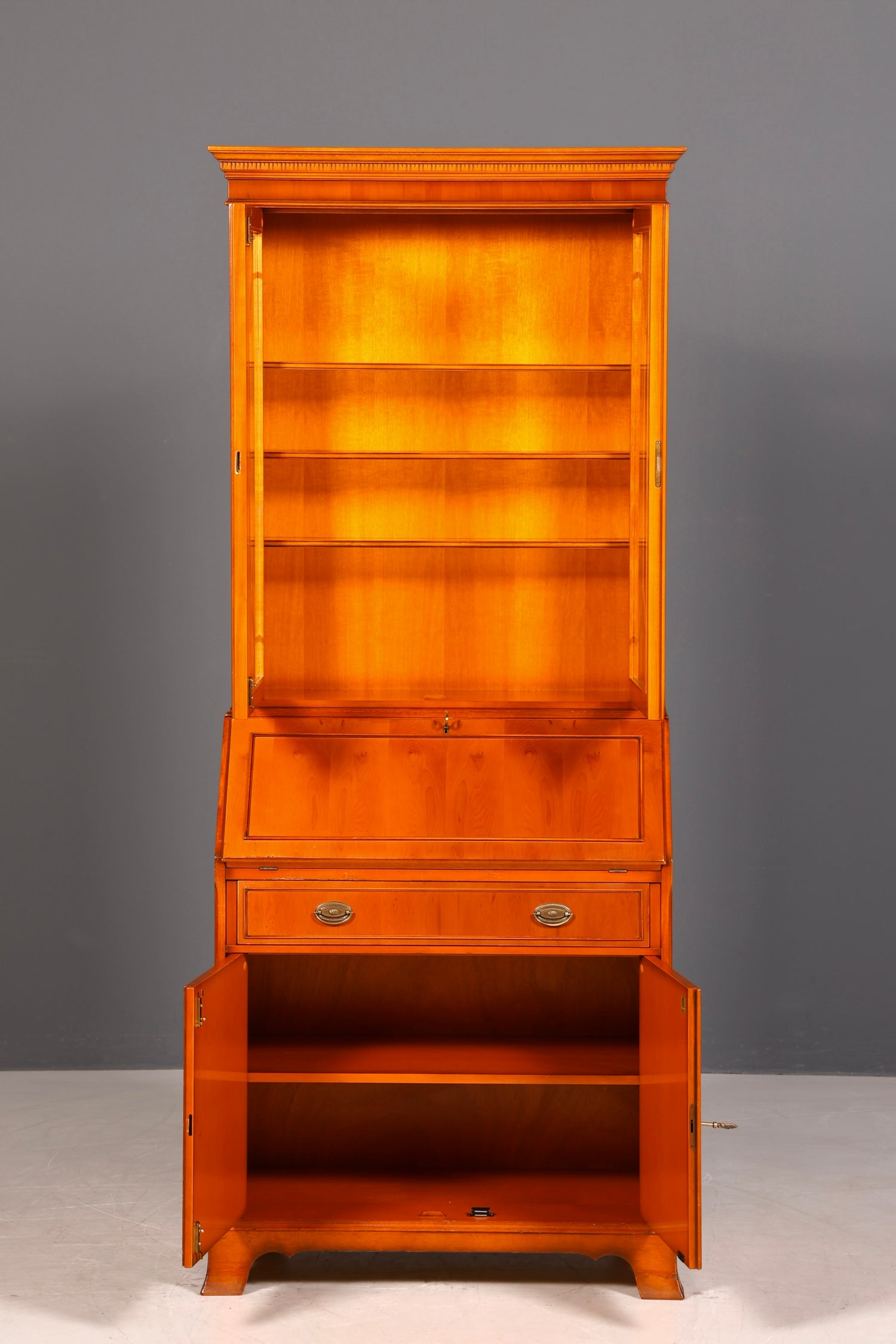 G581 Finish Stilvoller Englischer Sekretär Original Heldense Büro Aufsatzsekretär Eibe Antik 60S Vitrinen Schrank UK (Kopie)