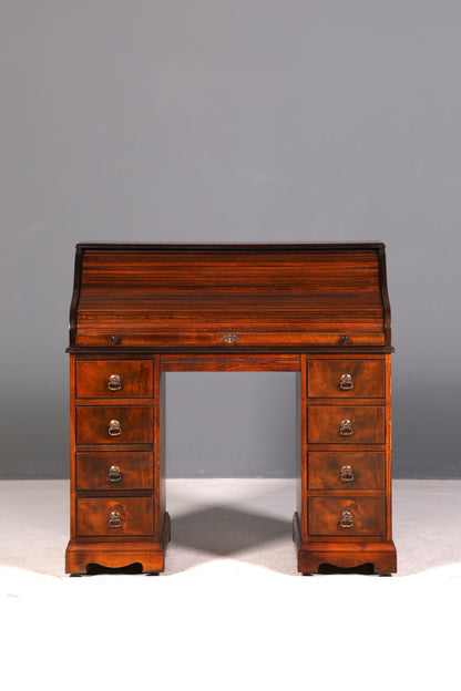 Wunderschöner Englischer Rollladen Schreibtisch Rolltop Desk Sekretär Antik echt Lederauflage Bürotisch Vintage