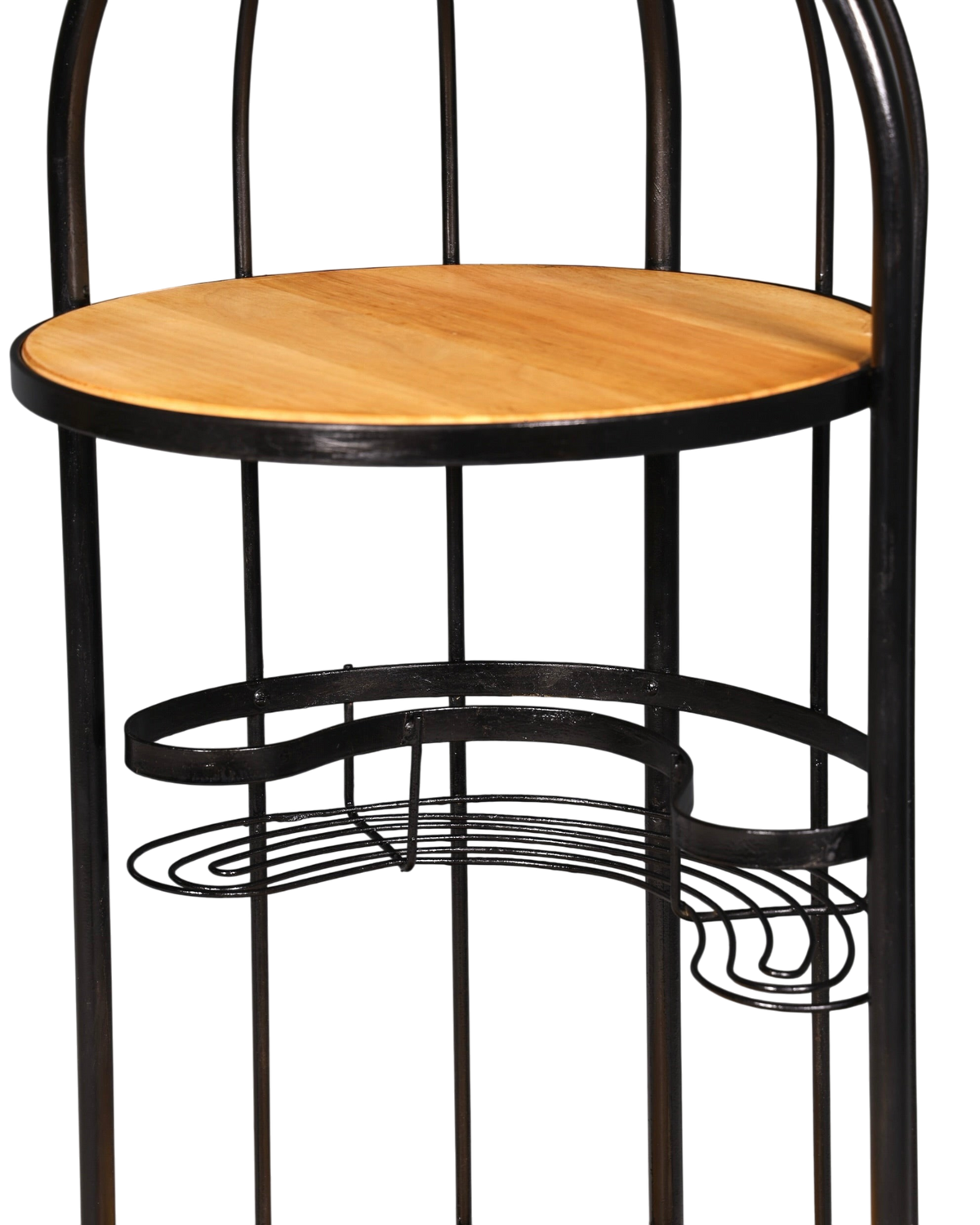 Hauptstadt Möblerei H939 Regal mit schwarzem Metallrahmen und runder Holzablage im industriellen Design