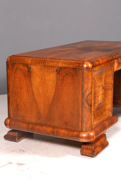 Beeindruckender Original Art Deco Schreibtisch Nussbaum Bürotisch Massivholz Antik Vintage