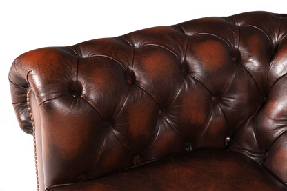 Hauptstadt Möblerei Centurion Chesterfield 2-Sitzer Sofa aus braunem Echtleder mit klassischer Knopfheftung