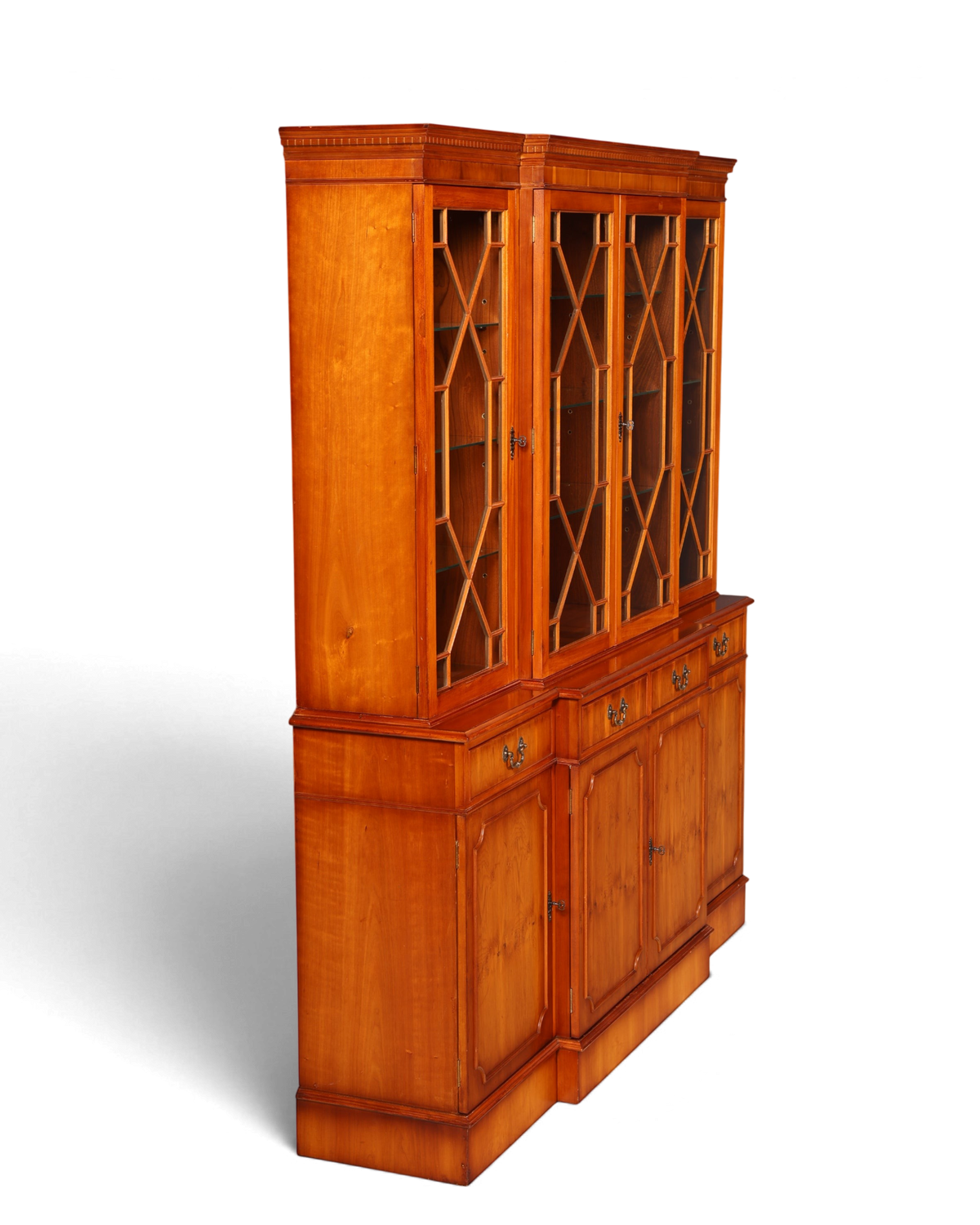Hauptstadt Möblerei englische Vitrine aus Eibenholz mit verglasten Türen und dekorativer Maserung im klassischen Stil