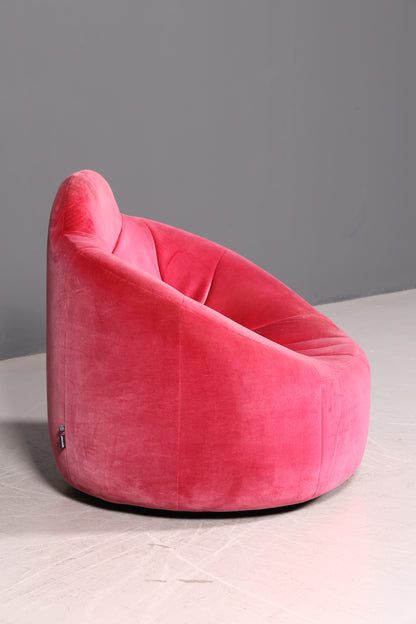 Noble Ligne Roset Pumpkin Armchair with Ottoman Pink Velvet Designer Lounge Chair Pierre Paulin Pouf Vintage