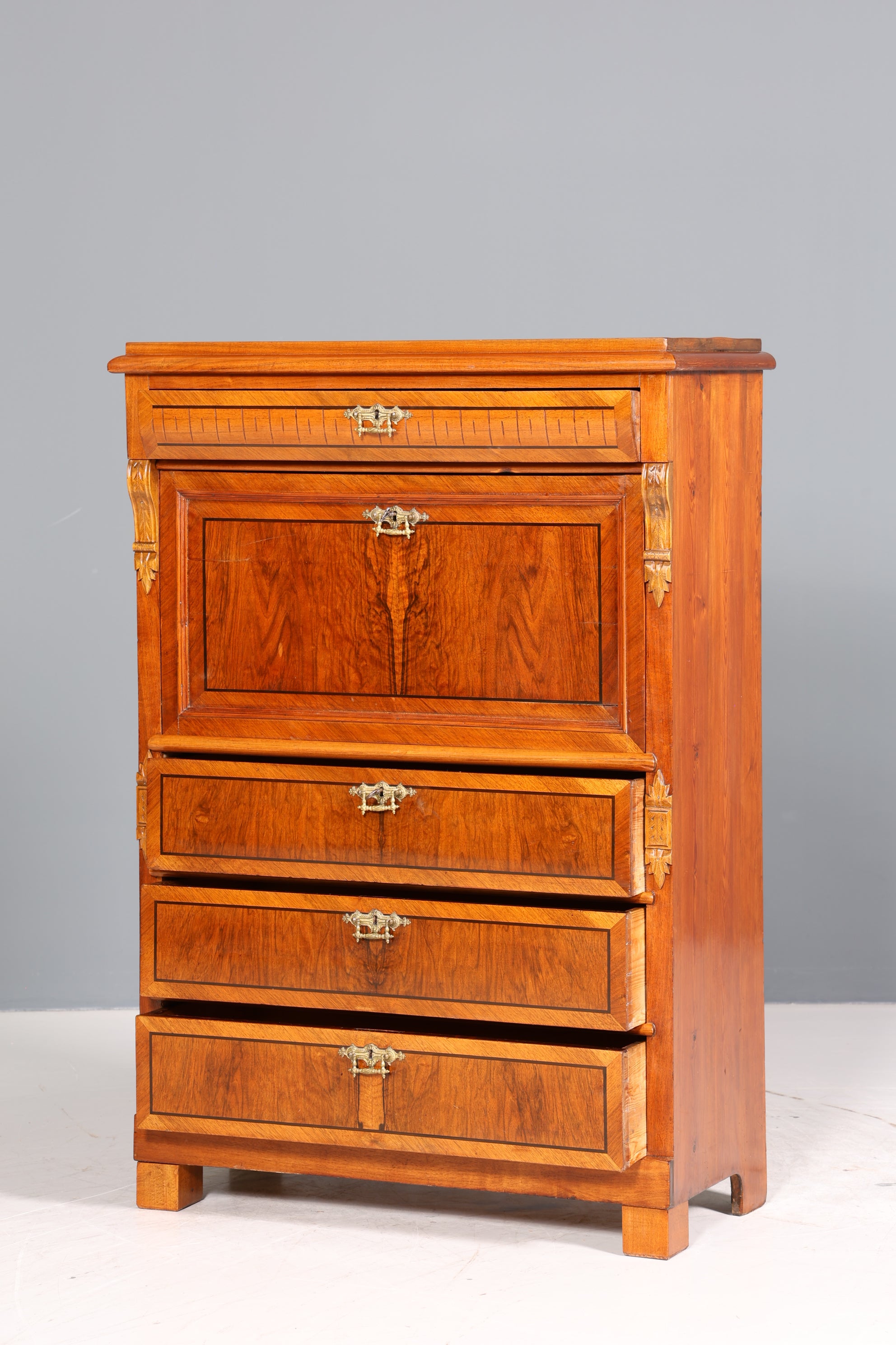 Edler Gründerzeit Sekretär Vertiko Highboard Louis Philippe Kommode Sekretär Schrank um 1880