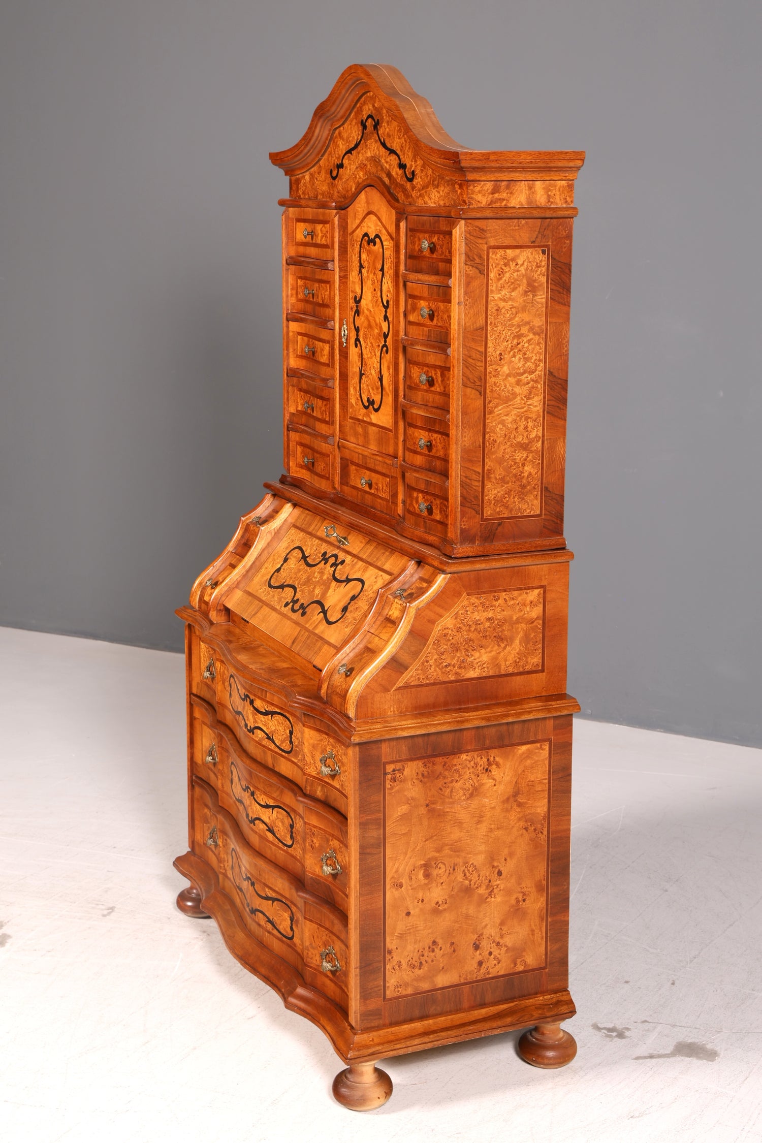 Beeindruckender Barock Aufsatzsekretär Nussbaum Sekretär Schreibschrank Tabernakel Massivholz Vintage