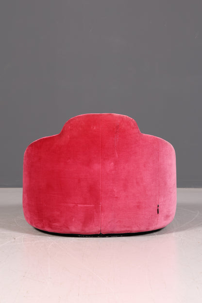 Noble Ligne Roset Pumpkin Armchair with Ottoman Pink Velvet Designer Lounge Chair Pierre Paulin Pouf Vintage