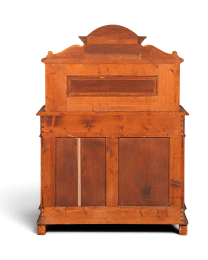 Hauptstadt Möblerei antikes Gründerzeit Buffet aus massiver Eiche, Rückansicht des historischen Holzmöbels um 1890.