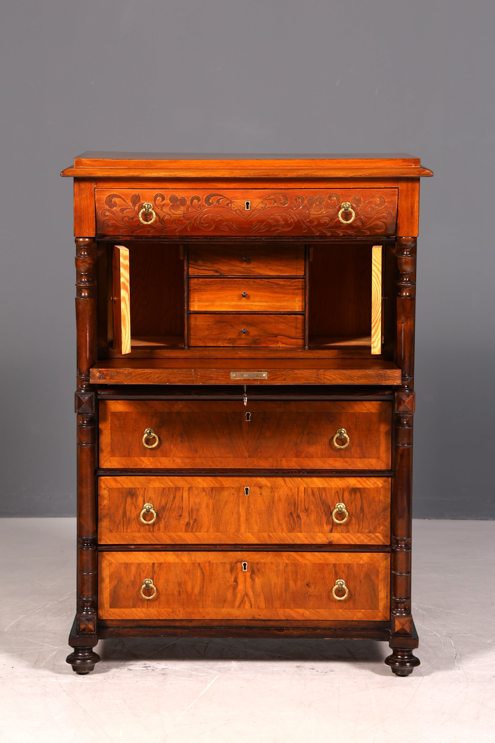 Eleganter Gründerzeit Sekretär Vertiko Highboard Louis Philippe Kommode Antik Schrank um 1880