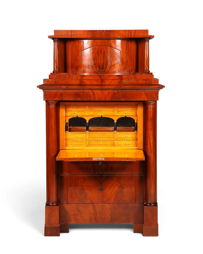 Hauptstadt Möblerei Biedermeier sekreter 1860 masif ahşap sütunlu antik büro komodini