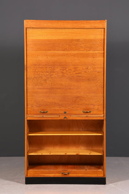 Schlichter Mid Century Rollladenschrank Bauhaus Apothekerschrank Art Deco Büro Aktenschrank