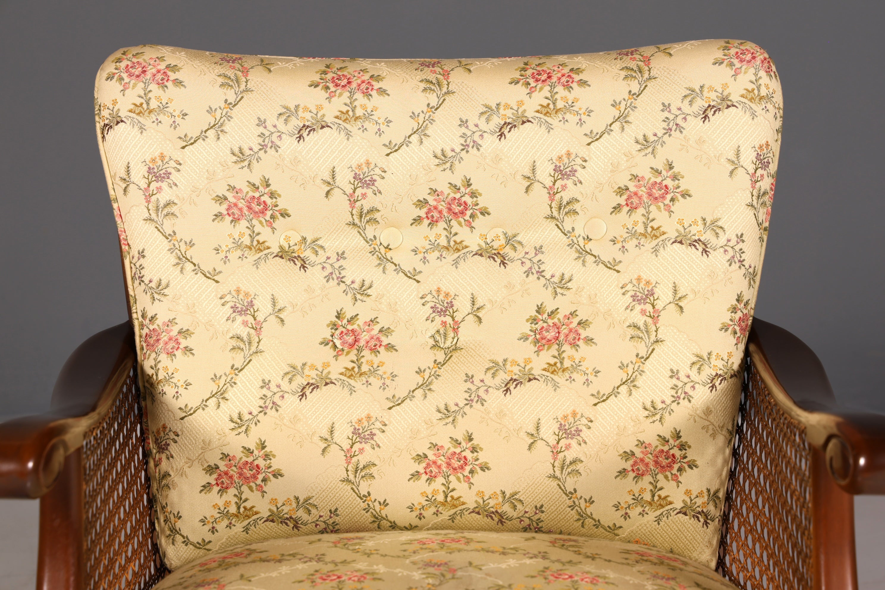Traumhafter Chippendale Sessel Antik 60s Korbgeflecht Relax Sessel Vintage Samt Stoff 2 von 2