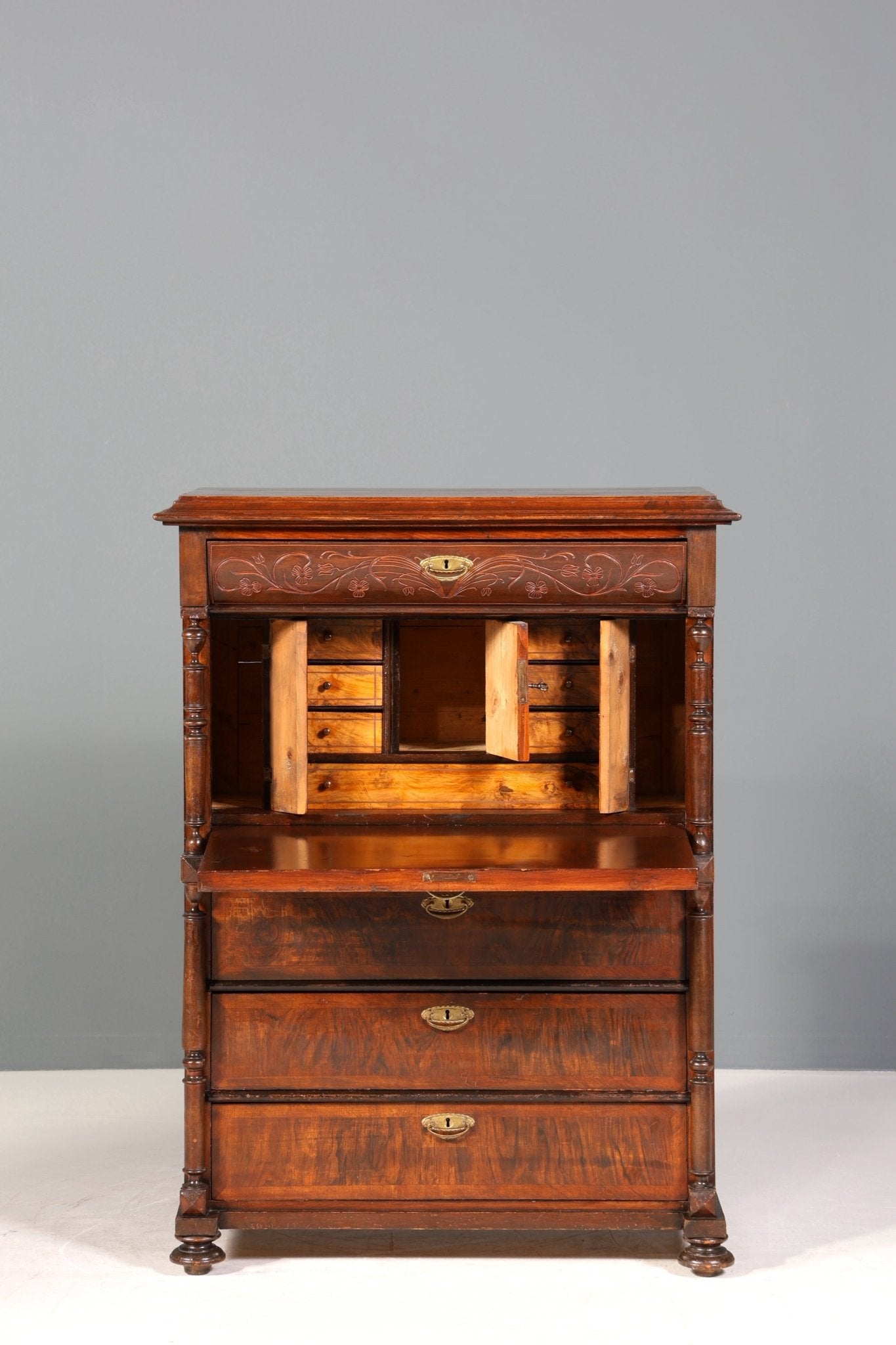 Wunderschöner Gründerzeit Sekretär Vertiko Nussbaum Highboard Louis Philippe Kommode Sekretär Schrank um 1880