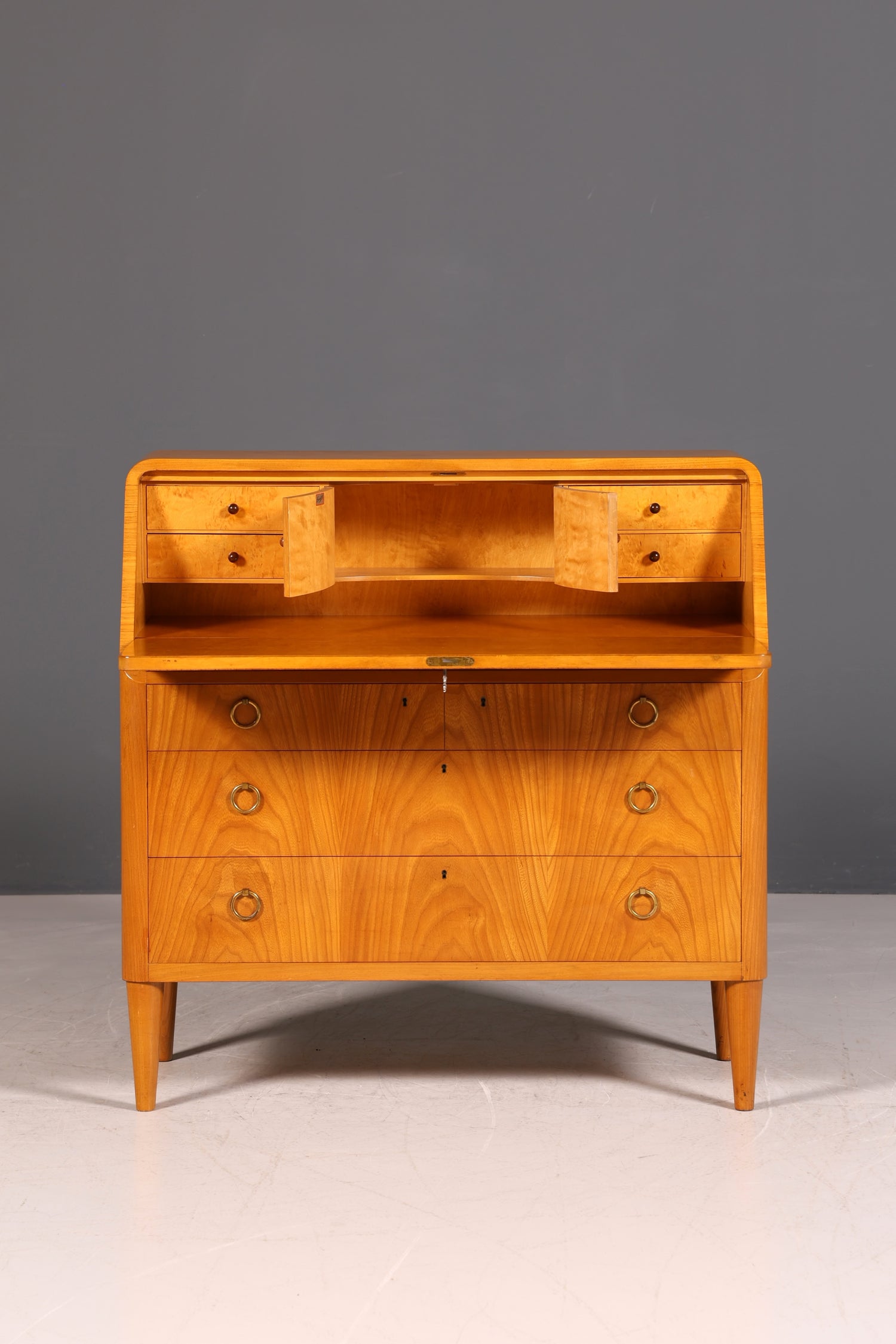 G025 Finish Schlichter Mid Century Sekretär Vintage Schreibmöbel echt Holz Kommode Office Secretary