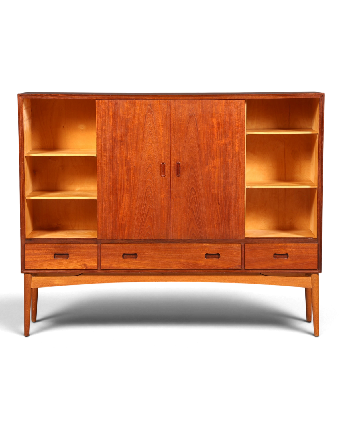 Hauptstadt Möblerei Mid Century Highboard aus Teakholz im Danish Design mit offenen Regalen und Schubladen