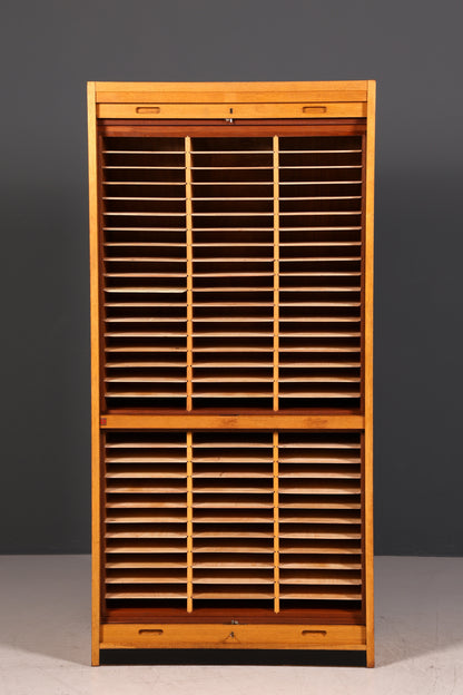 Schlichter Mid Century Rollladenschrank Bauhaus Vintage Apothekerschrank Art Deco Büro Aktenschrank