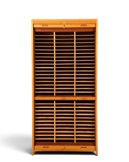 Schlichter Mid Century Rollladenschrank Bauhaus Vintage Apothekerschrank Art Deco Büro Aktenschrank