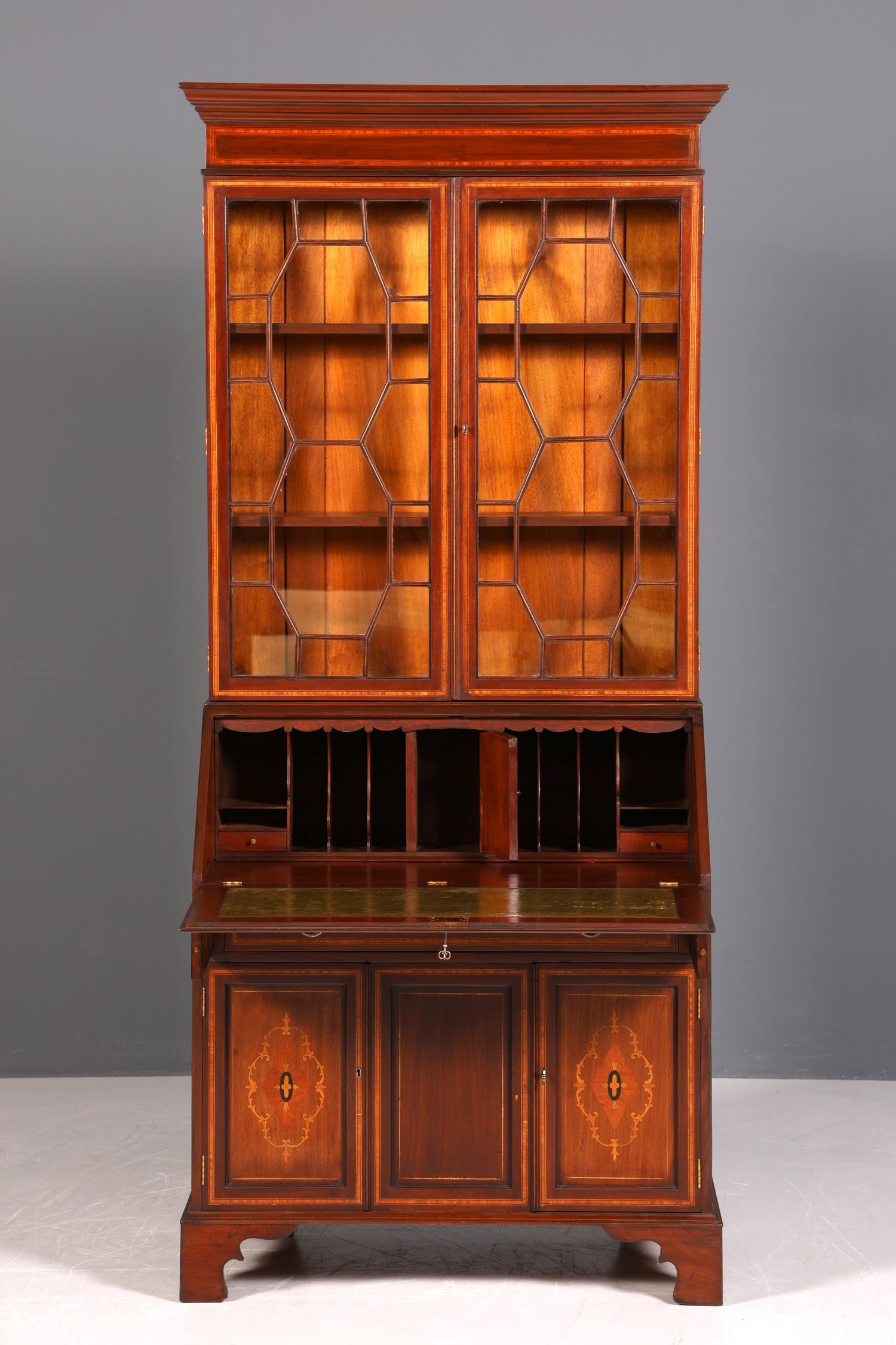 Wunderschöner Antik Englischer Sekretär Büro Aufsatzsekretär Vitrinen Schrank UK