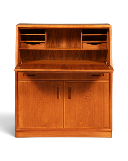 Hauptstadt Möblerei Sekretär aus Teakholz mit aufklappbarer Arbeitsplatte und integrierten Fächern im Mid-Century-Stil