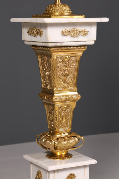 Beautiful Baroque style column with vase, Louis XV marble flower column, white natural stone base and shelf