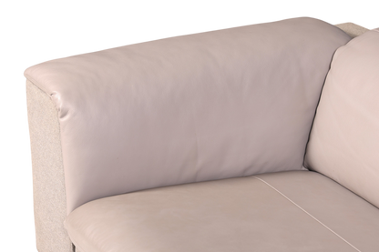 Hauptstadt Möblerei Ligne Roset tasarım gri deri ve kumaş koltuk detayı