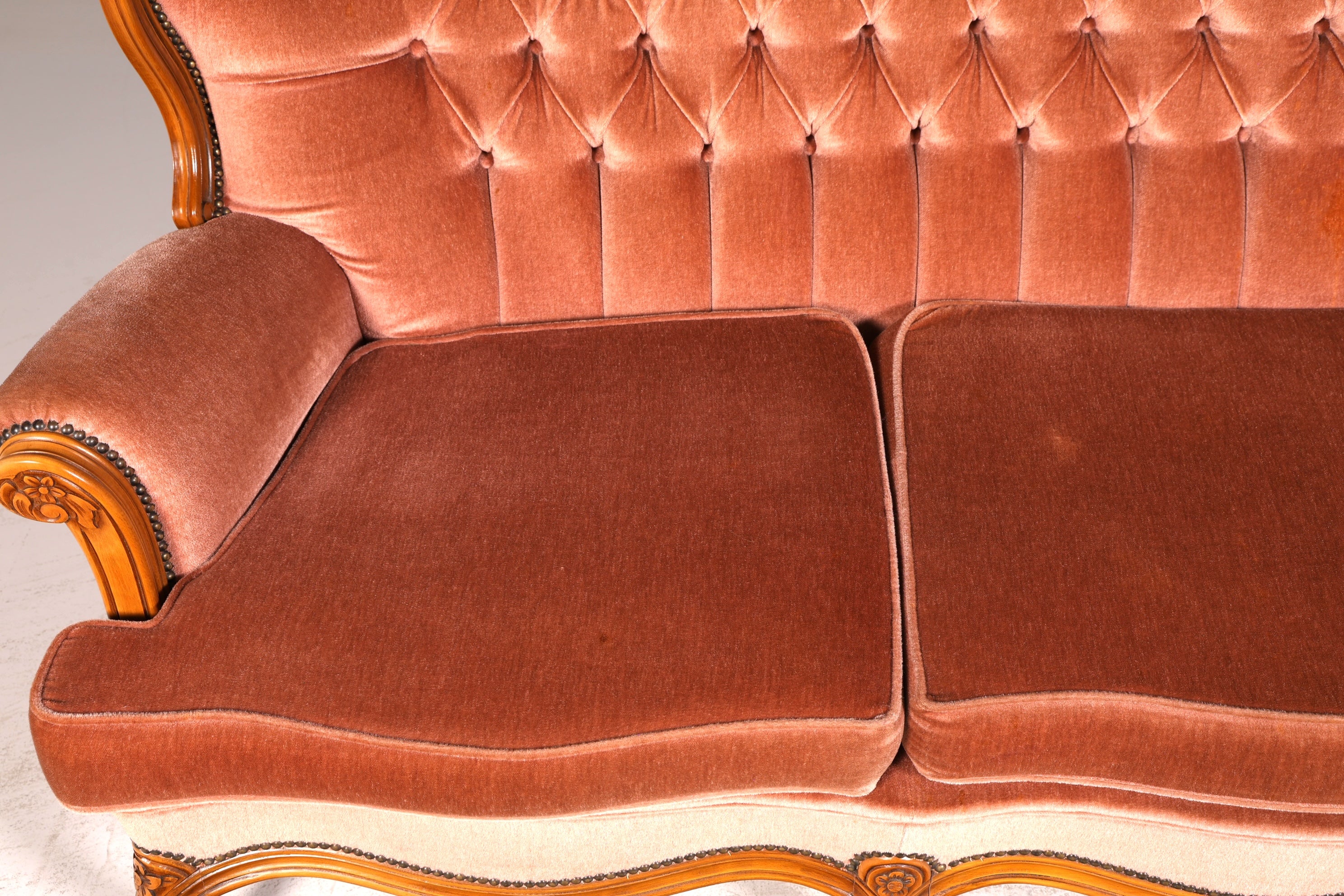 Elegant Chippendale Sofa Baroque Style Velvet Fabric Couch 3-Seater Rococo Antique Upholstered Sofa