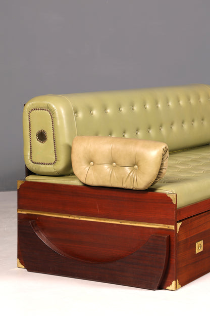 Seltenes Maritim Sofa Daybed Schlafcouch Englischer echt Leder Military Chest Bett Antik