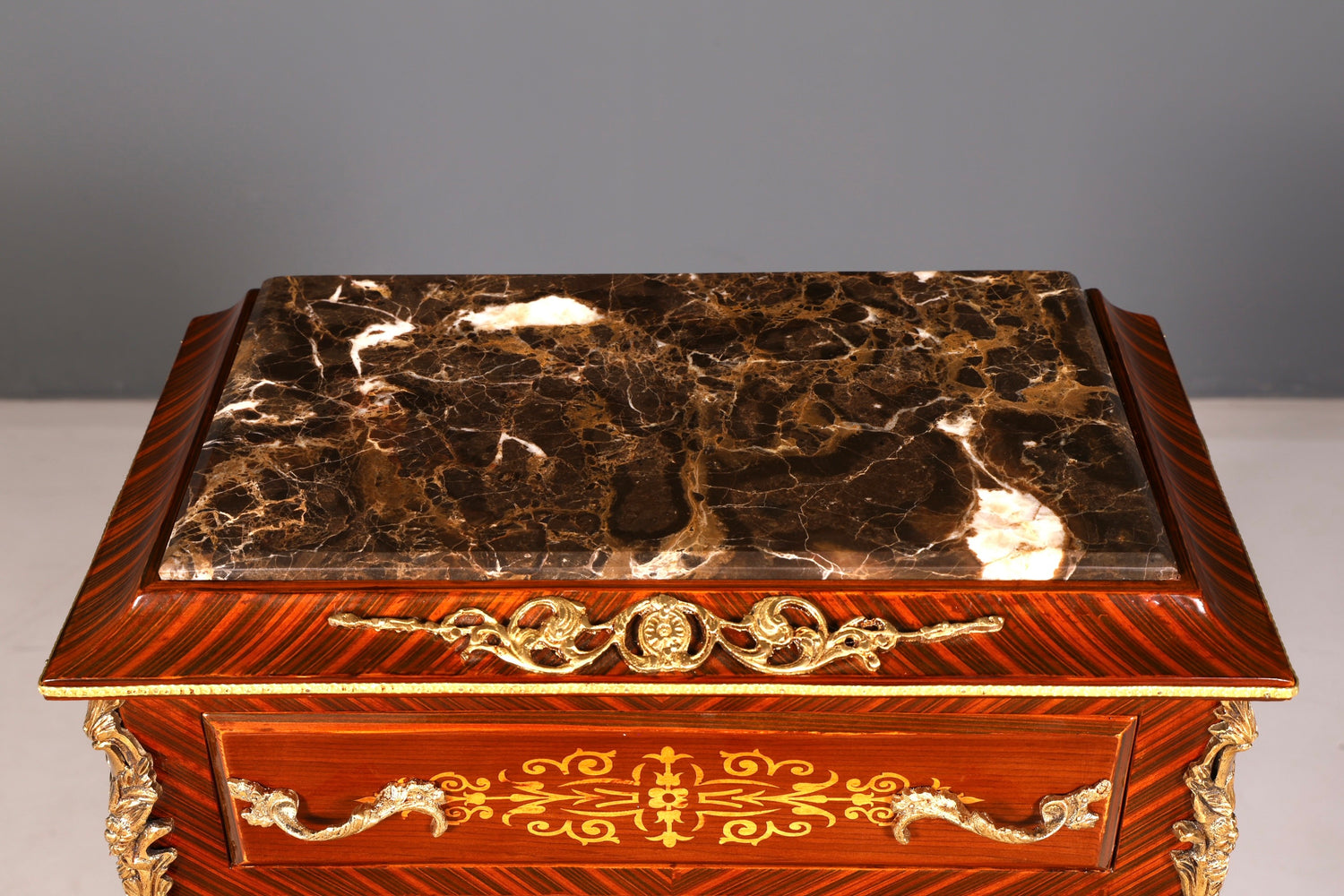 Wunderschönes Barock Stil Louis XV Highboard Marmor Vertiko Intarsien Kommode