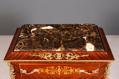 Wunderschönes Barock Stil Louis XV Highboard Marmor Vertiko Intarsien Kommode