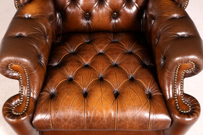 Stilvoller Original Chesterfield Ohrenbacken Sessel Englisch Leder Herrensessel UK Armlehnsessel