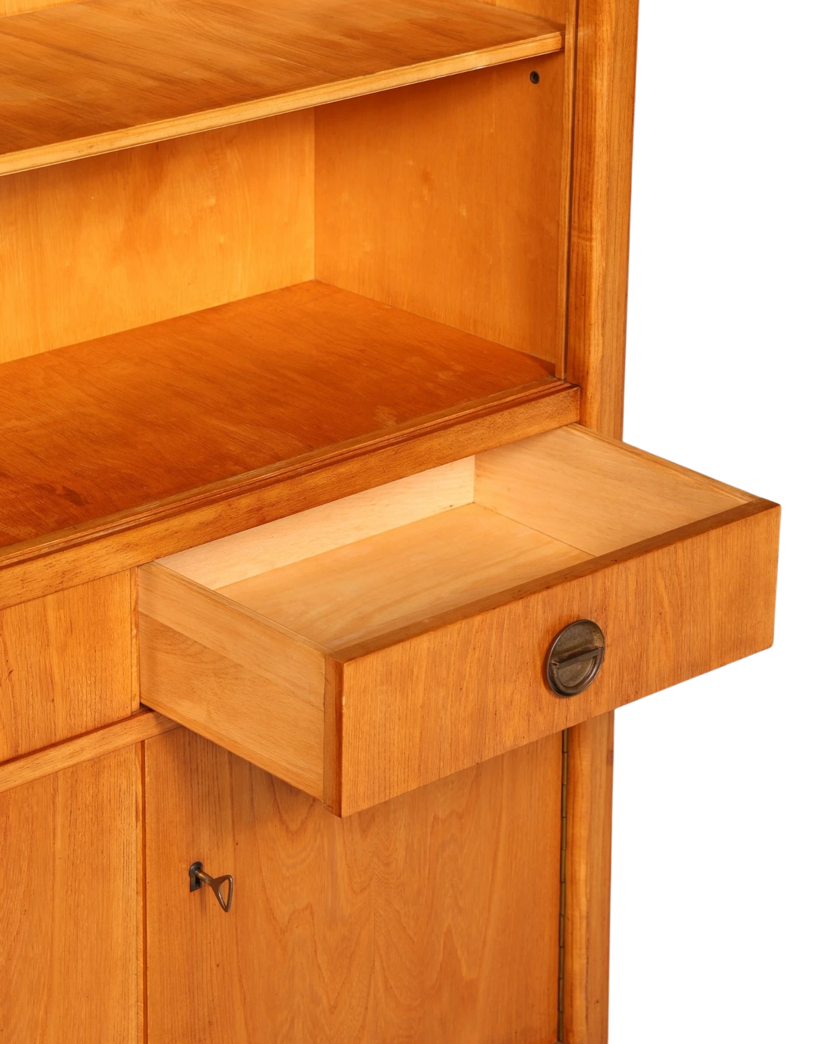 Hauptstadt Möblerei H936 Regal aus hellem Holz mit offener Ablage und einer ausziehbaren Schublade mit Metallgriff