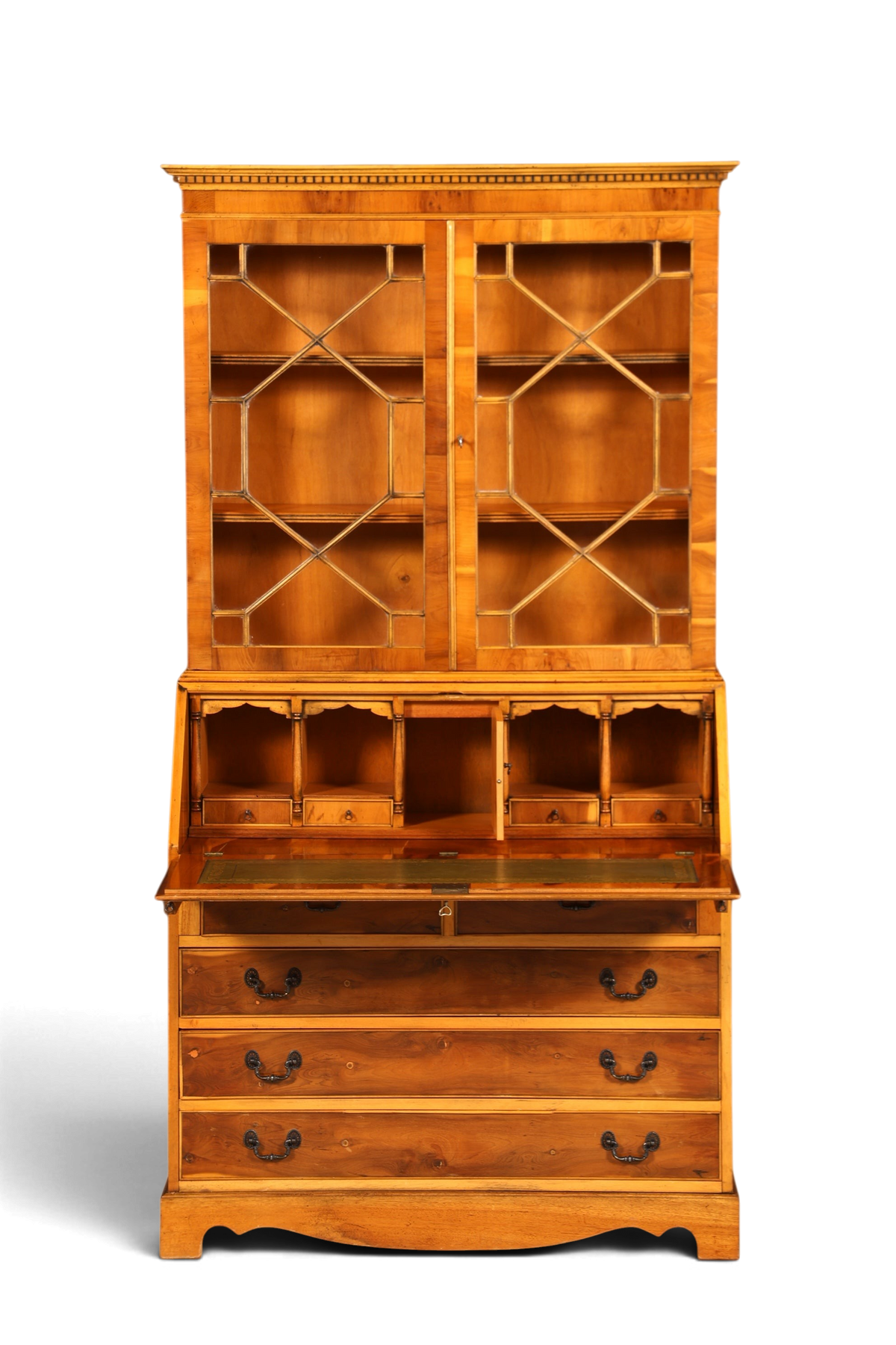 G011 Finish cm, Stilvoller Englischer Sekretär Büro Aufsatzsekretär Eibe Antik Stil Vitrinen Schrank UK