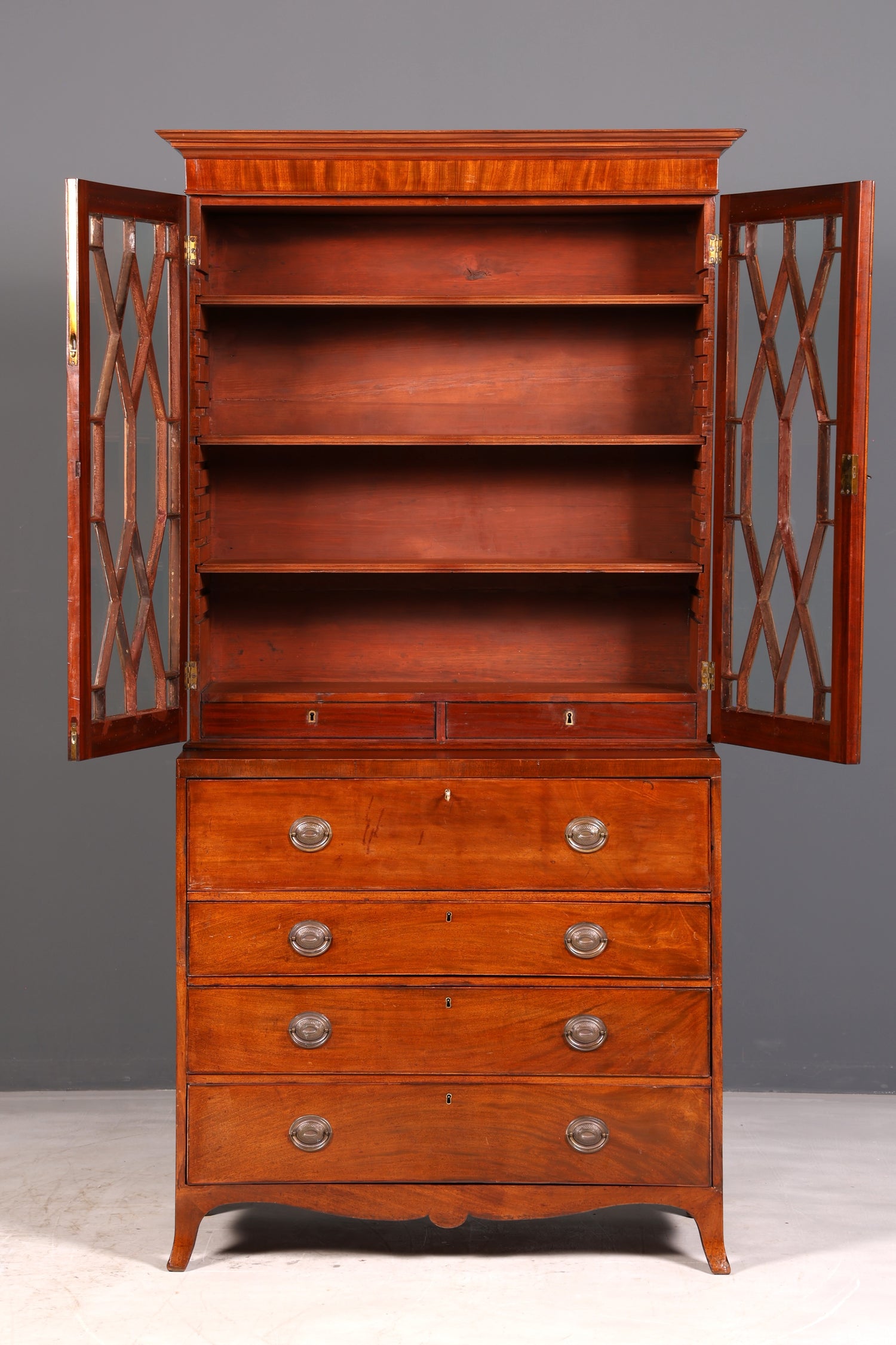 Beautiful antique English secretary desk with hutch, bookcase, display cabinet, mahogany office writing cabinet, UK