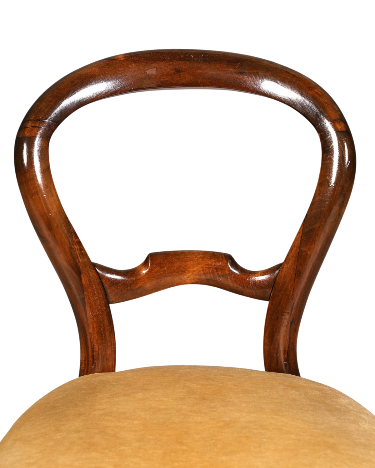 Hauptstadt Möblerei Stuhl mit geschwungener Holzlehne und beigem Polstersitz im klassischen Design