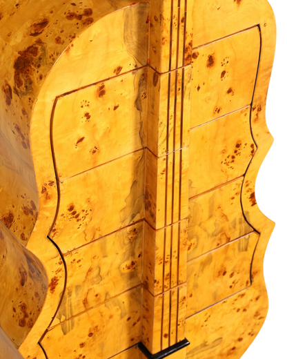 Traumhafte Art Deco Stil Kommode in Kontrabass Form Birke Vertiko Schubladenkommode Gitarren Kommode