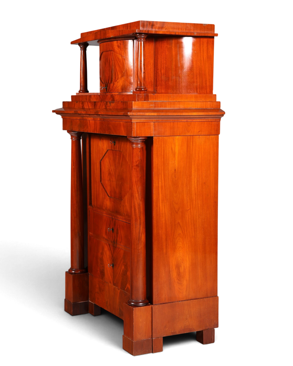 Hauptstadt Möblerei Biedermeier sekreter 1860 yapımı masif ahşap sütun detaylı antika çalışma masası