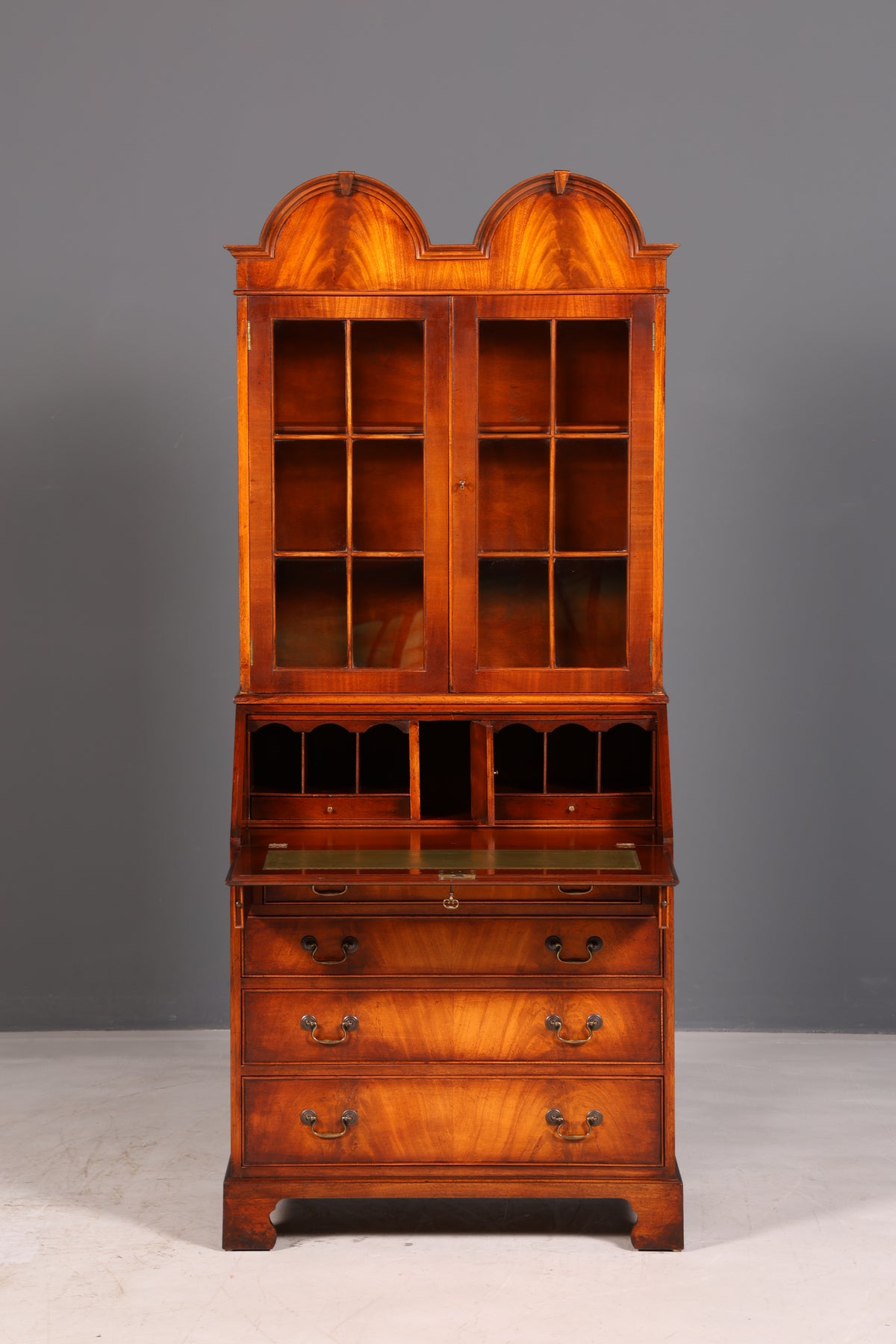Beautiful English escritoire, secretary desk, bookcase, display cabinet, mahogany, antique office writing desk, UK