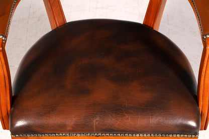 Wunderschöner Chesterfield Armlehnstuhl Braun Echt Leder Englisch Bürostuhl Schreibtischstuhl Sekretär Stuhl Court Chair 2 von 4
