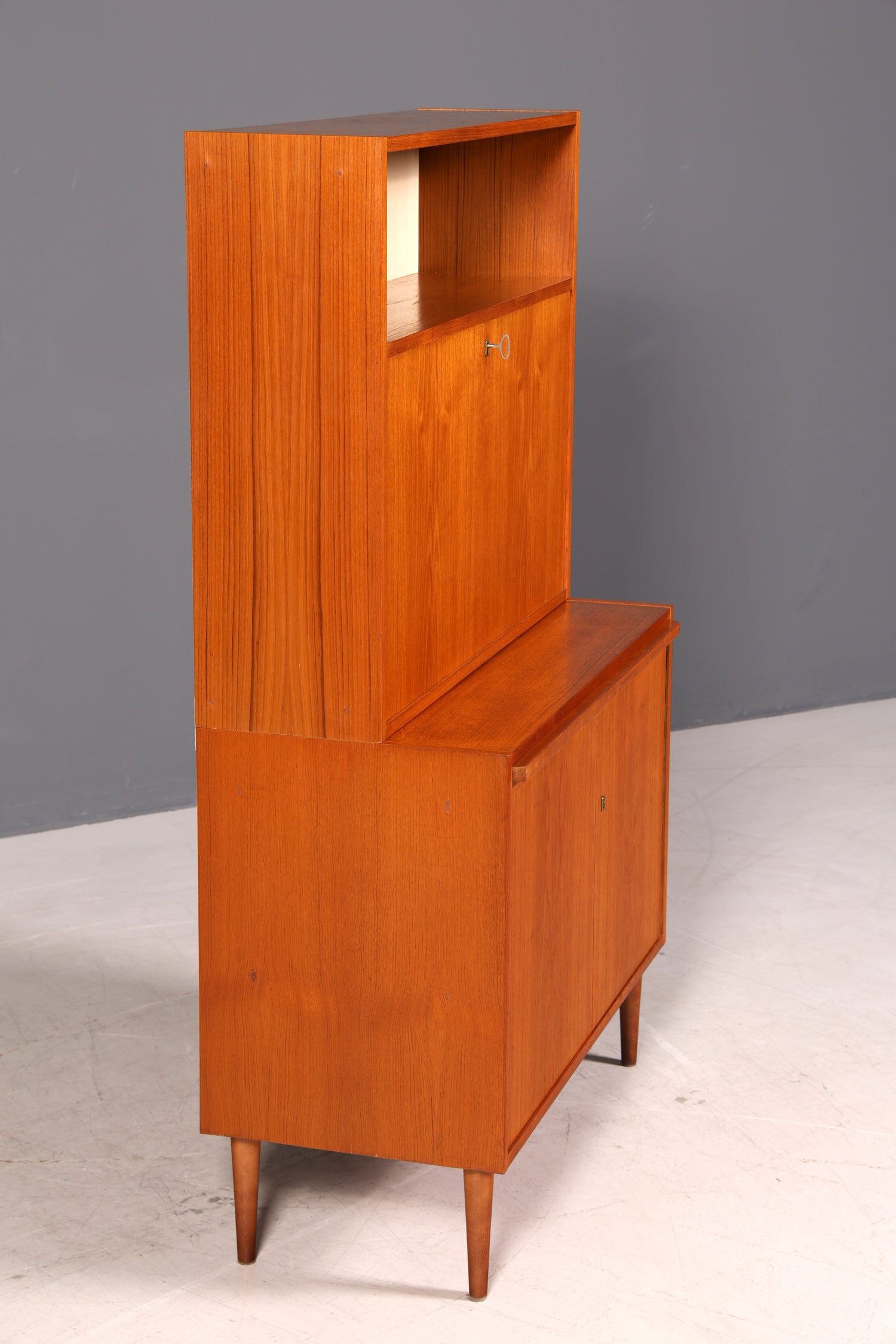 Wunderschöner Mid Century Schrank Bücherregal Vintage Sekretär Highboard Holz Regal
