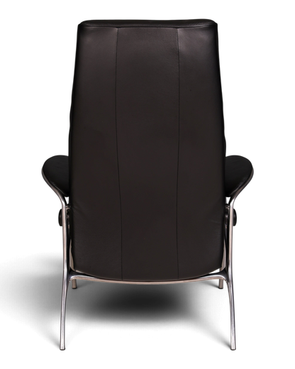 Hauptstadt Möblerei H931 Sessel in Schwarz mit Lederbezug und schlankem Metallgestell, Rückansicht