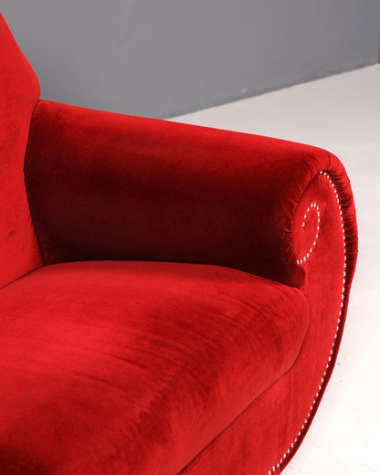 Opulent Bretz Gaudi red velvet designer sofa, 3-seater Baroque Bordeaux velvet couch