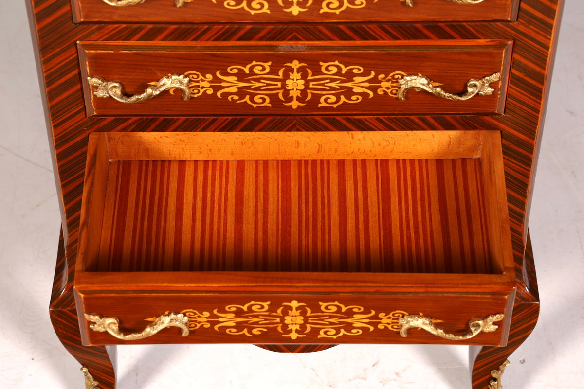 Wunderschönes Barock Stil Louis XV Highboard Marmor Vertiko Intarsien Kommode