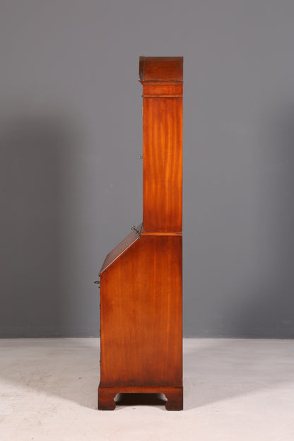 Beautiful English escritoire, secretary desk, bookcase, display cabinet, mahogany, antique office writing desk, UK