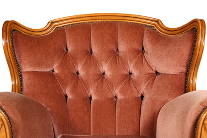 Hauptstadt Möblerei Chippendale Armlehnsessel im Barock Stil mit altrosa Samtbezug und eleganter Knopfheftung